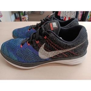 Nike Flyknit Lunar 3 Black White Persian Violet Hot Lava Size 9.5 698181-0